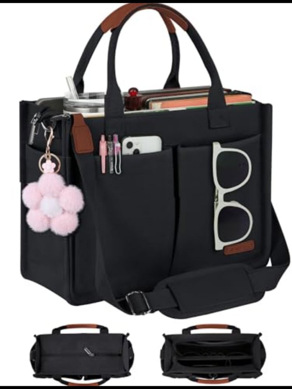 Canvas Tote Bag Purse Crossbody with Zipper Compartments Trolley Sleeve
